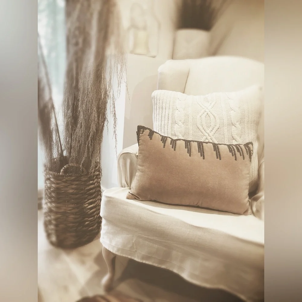 Beaded Cotton Velvet Pillow